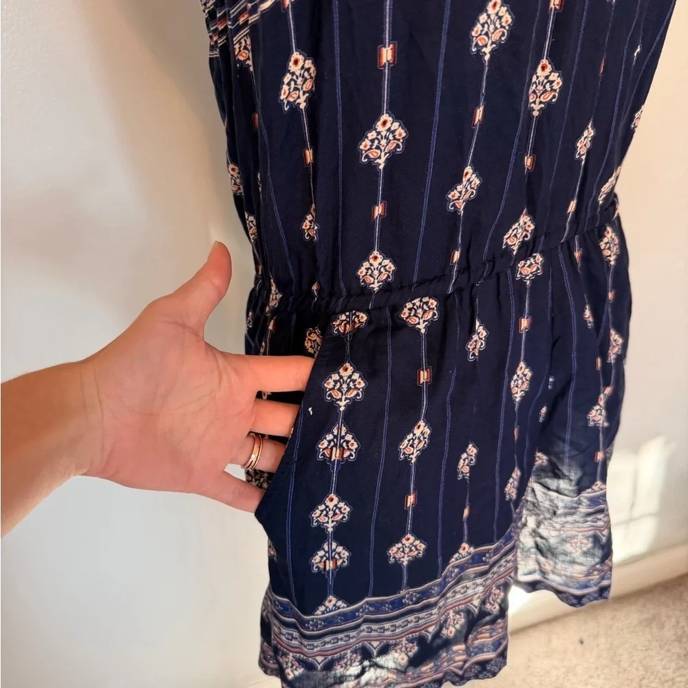 Angie Navy and White Patterned Romper